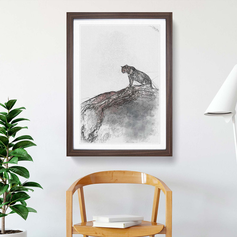 Leopard upon the Rock in Abstract - Picture Frame Graphic Art Print, 65cm H x 48cm W x 2cm D, Walnut Framed