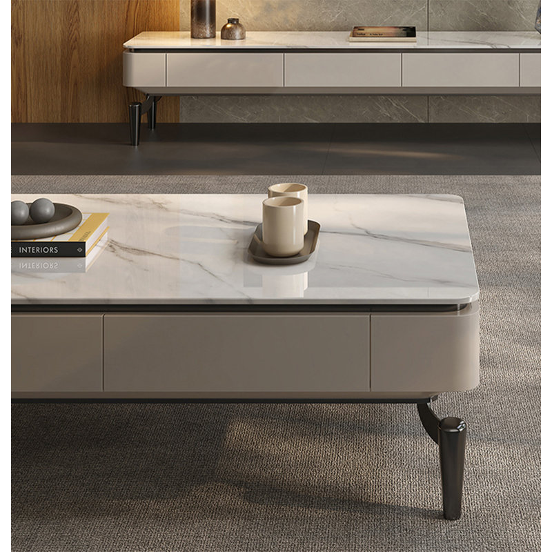 Table basse rectangulaire en pierre avec rangement, H 15,75 po x L 47,24 po x l 27,56 po