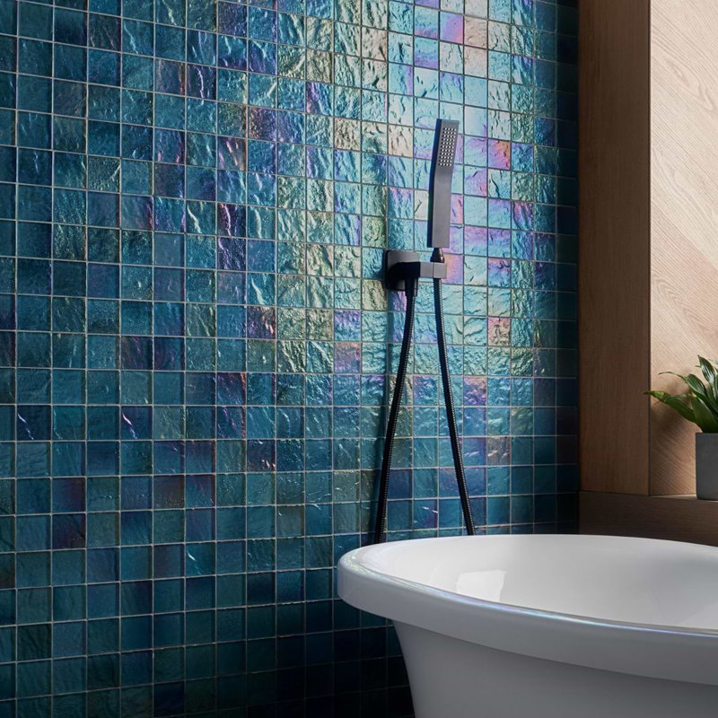 Splash 2X2 Polished Glass Mosaic Tile, Tropical Blue