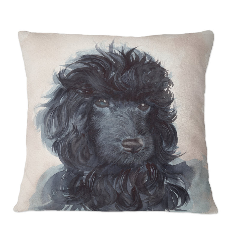 Portrait du chiot caniche noir avec manteau bouclé - coussin décoratif traditionnel, 18 po x 18 po