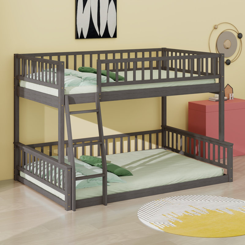 Lit superposé convertible en bois avec échelle et garde-corps, Grey