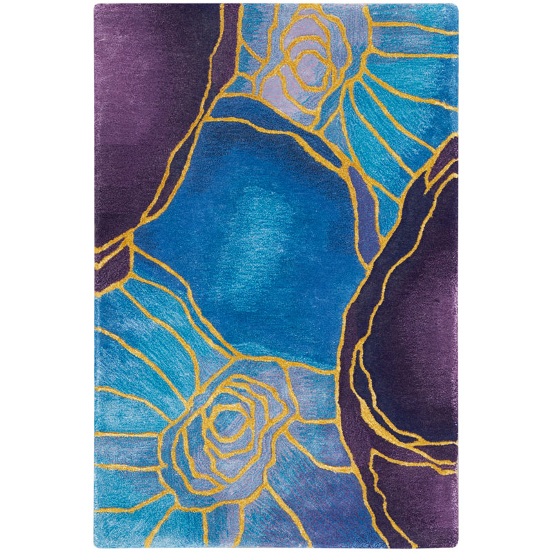 Handmade Hand Tufted Viscose Area Rug in Blue/Purple/Yellow, Rectangle 2' x 3'