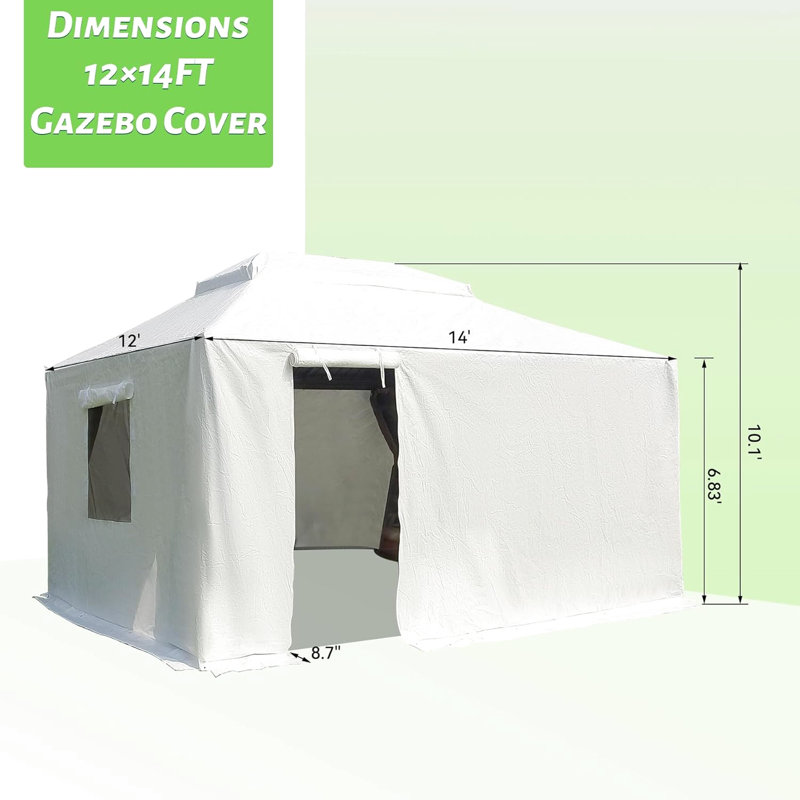 Housse pour abri de jardin 12 pi x 14 pi - universelle imperméable avec parois latérales, fenêtres en maille et base de l'écurie