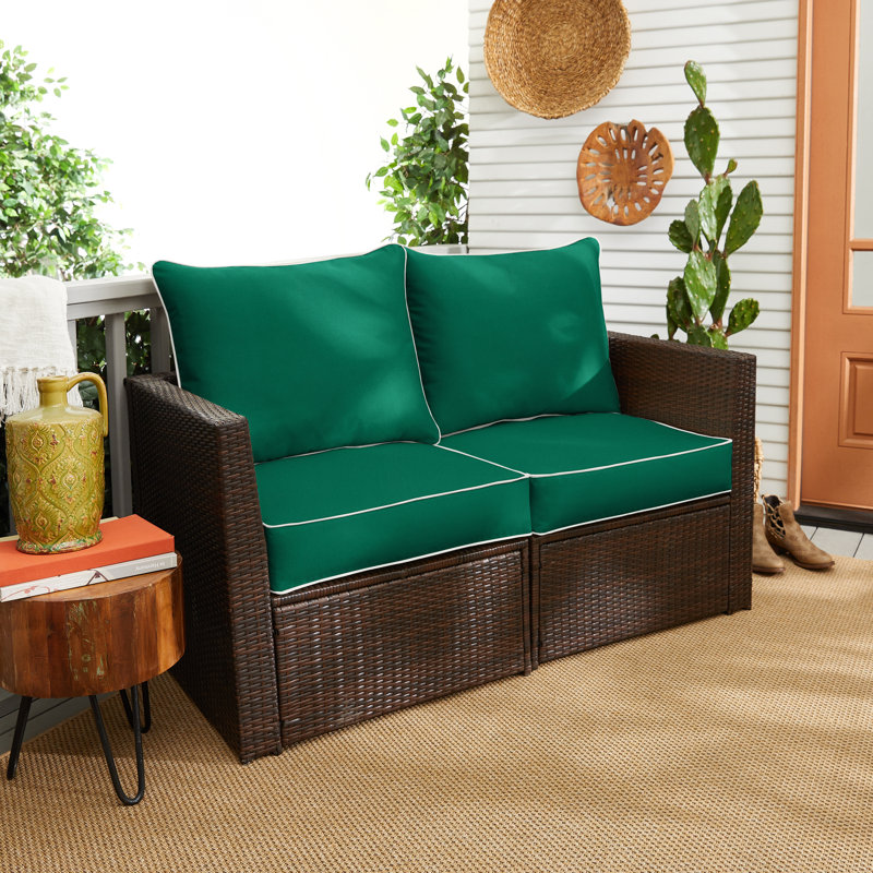 Sunbrella Outdoor Solid Loveseat Pillow and Cushion Set, Sunbrella - Canvas Forest Green, 22.5 in W x 22.5 in D x 5 in H