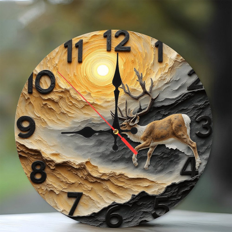 Horloge murale Renne Mountain Sunset 3D
