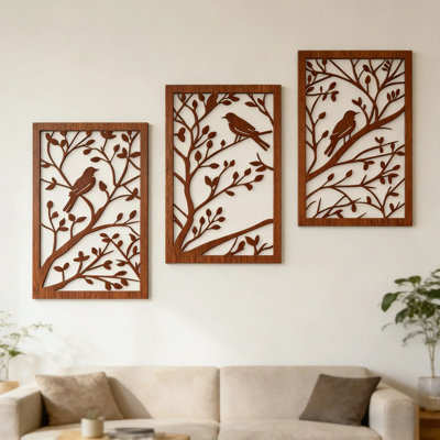Rustic Wood Branch with Birds Wall Art