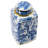 Blue & White Square Porcelain Lidded Jar – Floral Bird Motif with Gold Accents