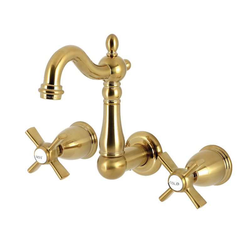 Kingston Brass Millennium Double-Handle 3-Hole Wall Mount Bathroom Faucet, Brushed Brass