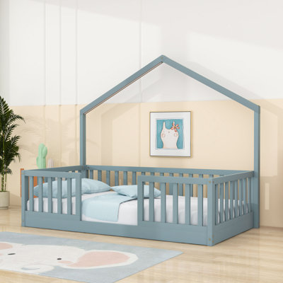Wood Montessori Bed with Rails and Built-in LED Light