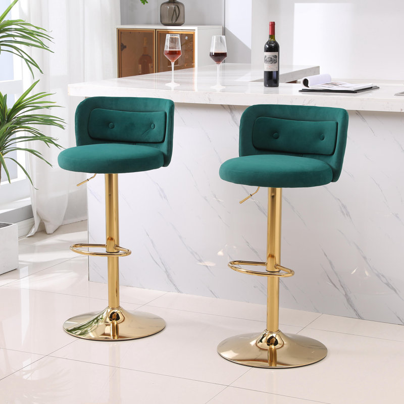 Perritte Swivel Upholstered Adjustable Height Counter Stool with Metal Frame, Emerald