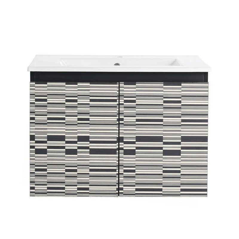 Meuble-lavabo mural 24 po avec lavabo en céramique et porte d'armoire à fermeture en douceur, ensemble KD
