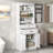 Bathroom Storage Cabinet with Two Doors, Drawers, Adjustable Shelf & Three Open Shelves