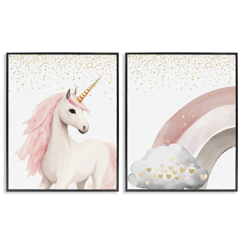 Princesse Dreams, ensemble de 2 giclées encadrées licorne et arc-en-ciel, design par Christine Simpson Art, H 14 po x l 11 po