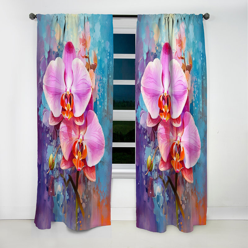 Burchinal - Orchid Curtain - Blackout Floral Curtain - 1 Panels, 52" W x 95" L