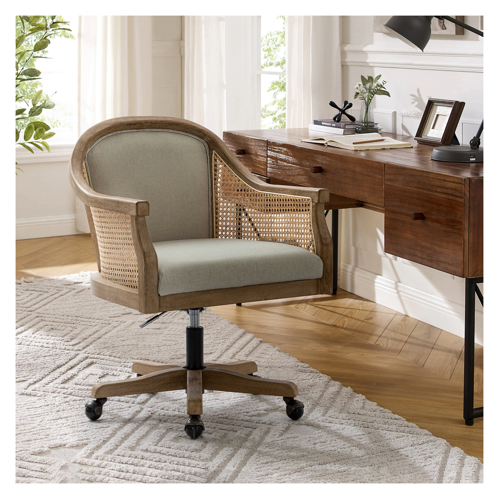 Ackeron Solid Wood Home Office Task Chair, Linen