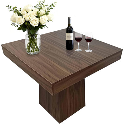 Square Dining Table 31.5", Pedestal Base Kitchen Table for 2-4, Brown Finish