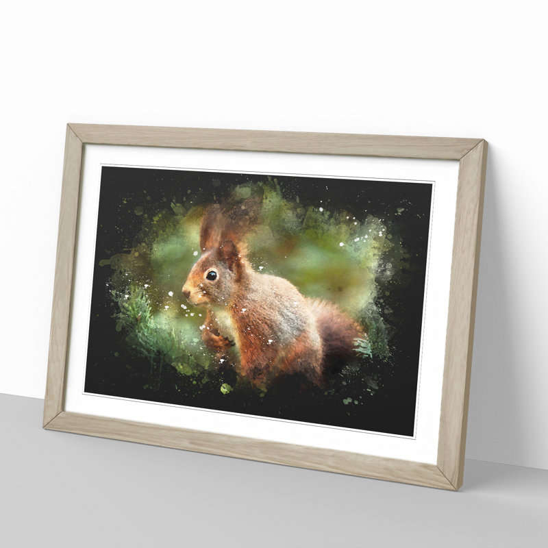 Red Squirrel Vol.2 - Picture Frame Painting, 27cm H x 36cm W x 2cm D, Oak Framed