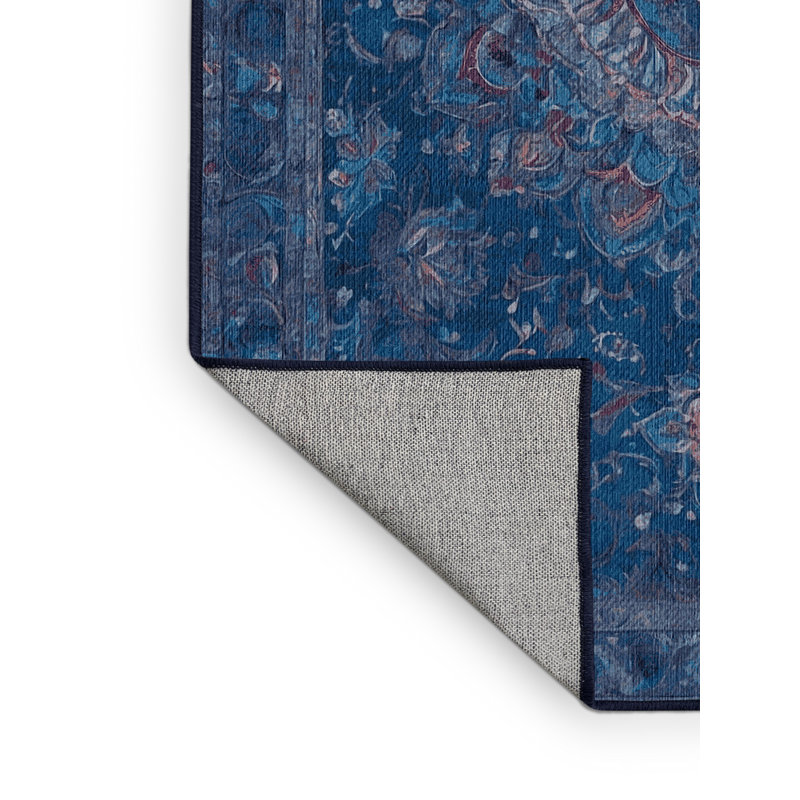 Machine Washable Blue Area Rug, Round 7'