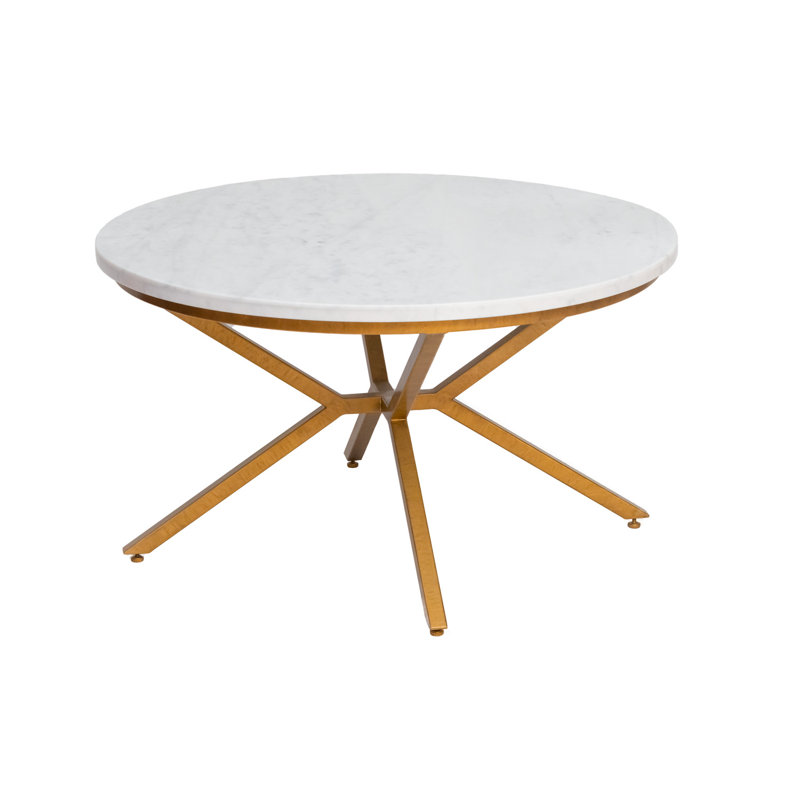 Vito 40" Round Coffee Table, 18" H x 33" L x 33" W, Carrera Marble/Gold