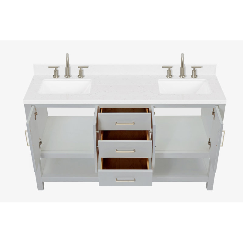 ARIEL Magnolia 60 Double Sink Bathroom Vanity with Top, Gray, Rectangular