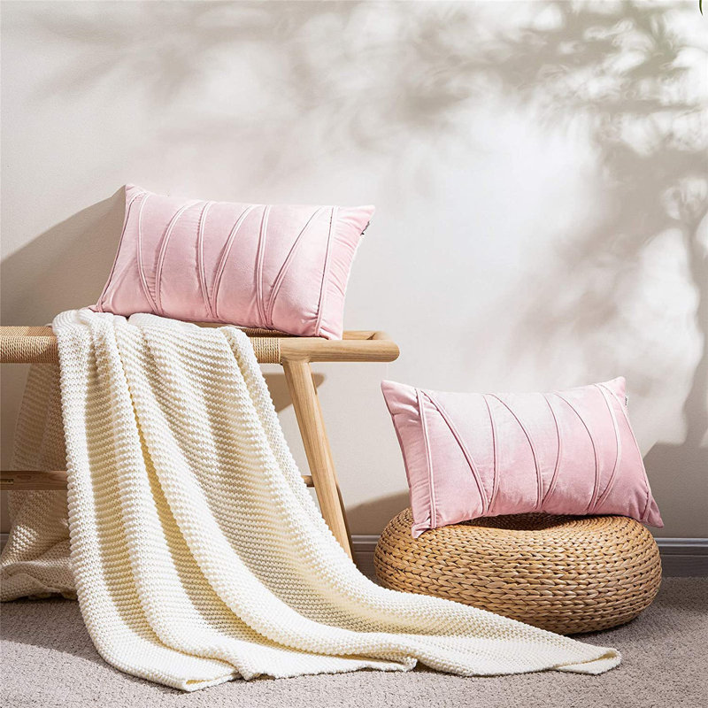 Ensemble de 2 coussins en velours Stripes, Rose