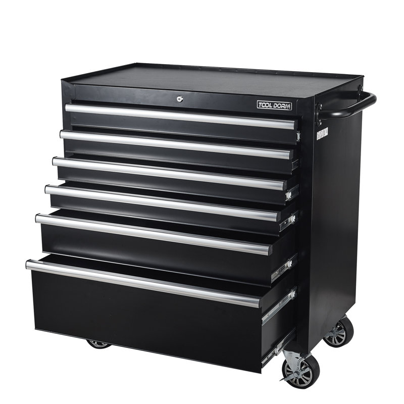 Tool Chest, 6 Drawers Rolling Tool Cabinet, Lockable Wheels, Ball Bearing Sliders, Black Powder Coating, Metal Tool Storage Cart, Suitable For Garage, Warehouse, Workshop