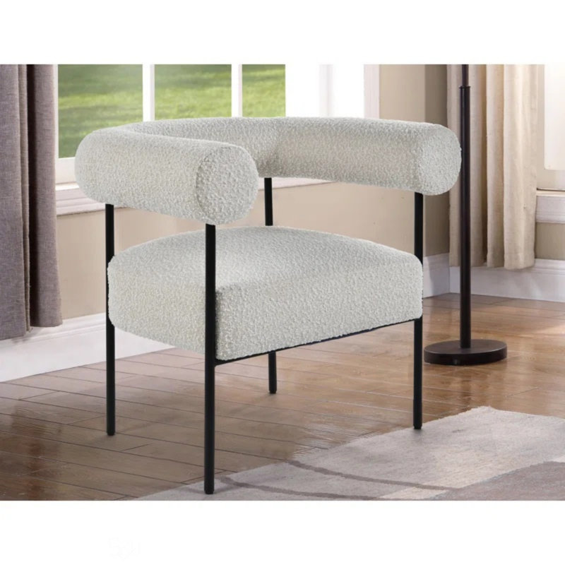 Fauteuil demi-tonneau 33 po Gelula, Crème Boucle