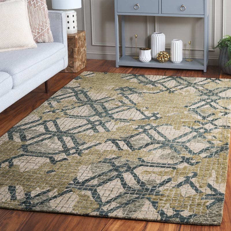 Metro 462 Hand Tufted Wool/Cotton Abstract Rug in Green/Beige/S/, Rectangle 5' x 8'