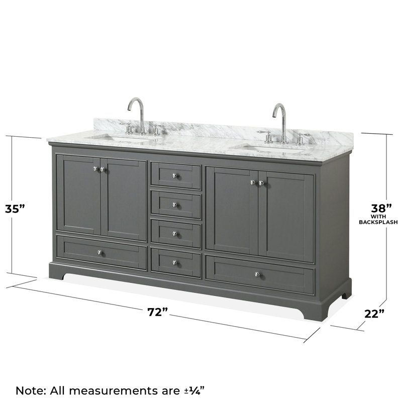 Deborah 72'' Double Bathroom Vanity with Marble Top, Dark Gray, Polished Chrome