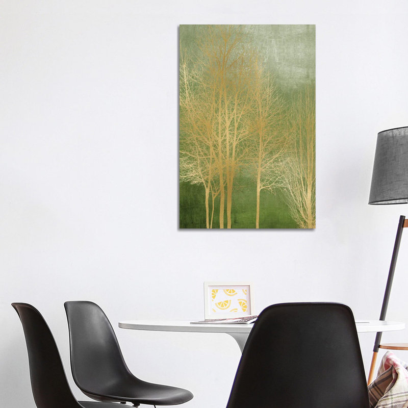 Gold Trees On Green Panel I by Kate Bennett - Wrapped Canvas Painting, 101.6 cm H x 66.04 cm W x 3.175 cm D
