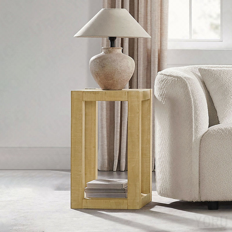 Table d'appoint de 14 pouces, table basse rectangulaire en panneau de fibres à densité moyenne pour le salon, chambre à coucher, table de bout au design moderne pour appartement - couleur naturelle