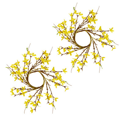 Bougeoir 4,25 "à fleurs artificielles Forsythia, ensemble de 2