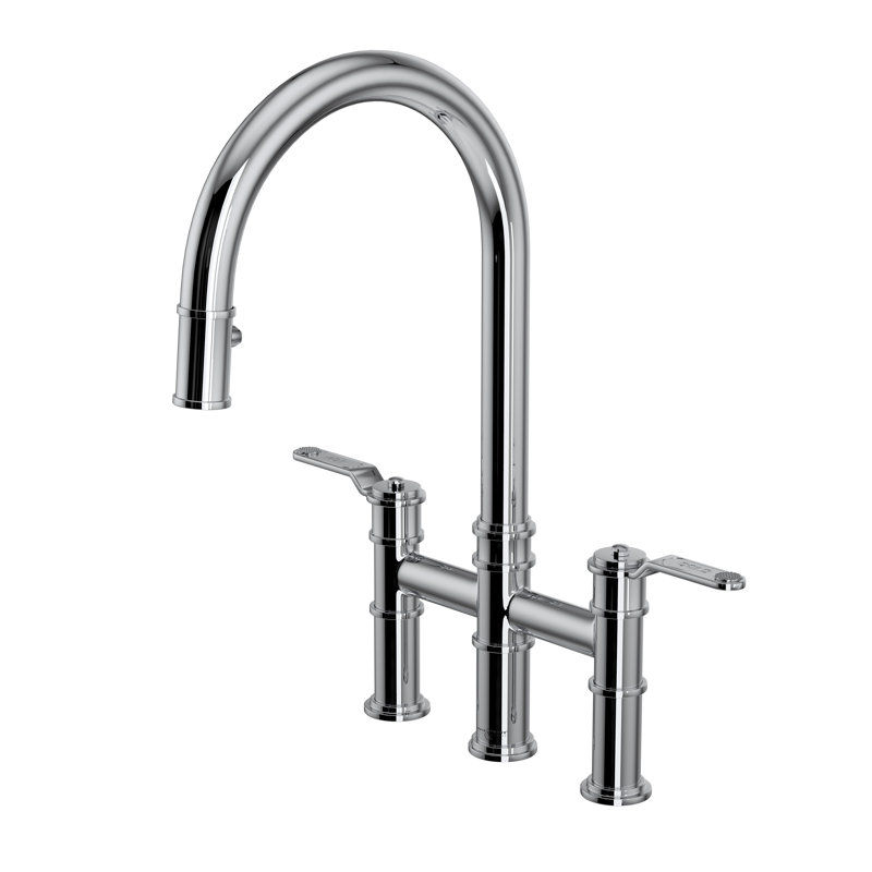 Armstrong Pull-Down Bridge Kitchen Faucet With C-Spout, Polished Chrome