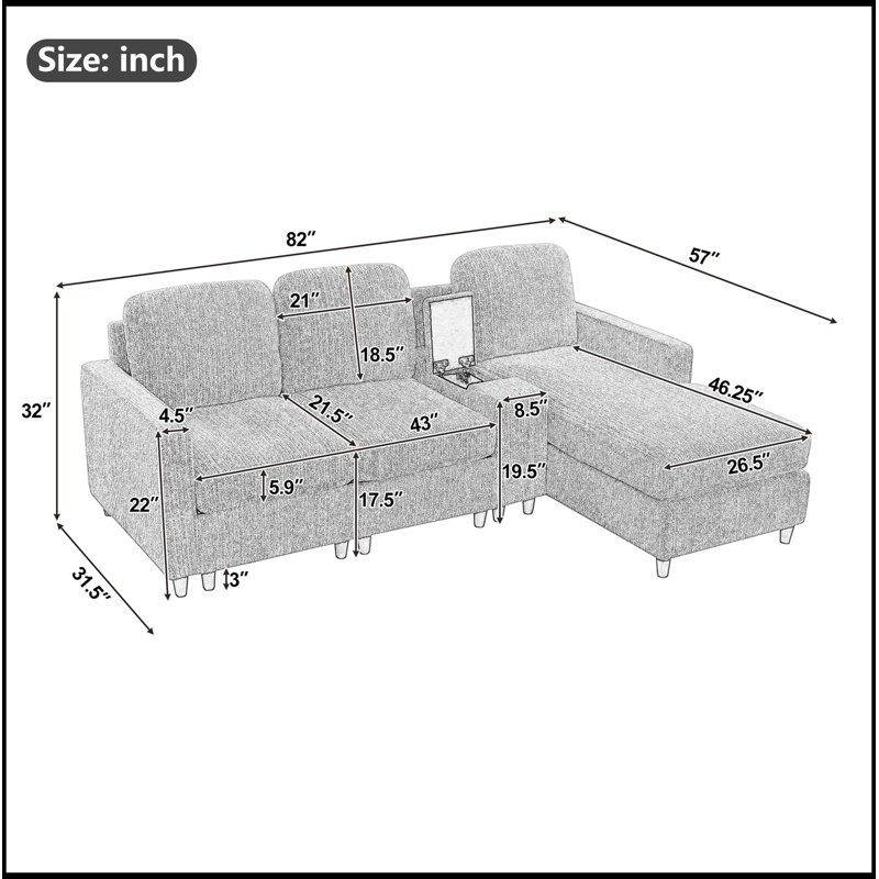 Canapé modulaire en L avec compartiment de rangement et méridienne réversible, Bleu