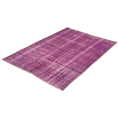 Tapis décoratif mauve en laine noué à la main de conception unique 5 pi 6 po x 8 pi 6 po Dequasha
