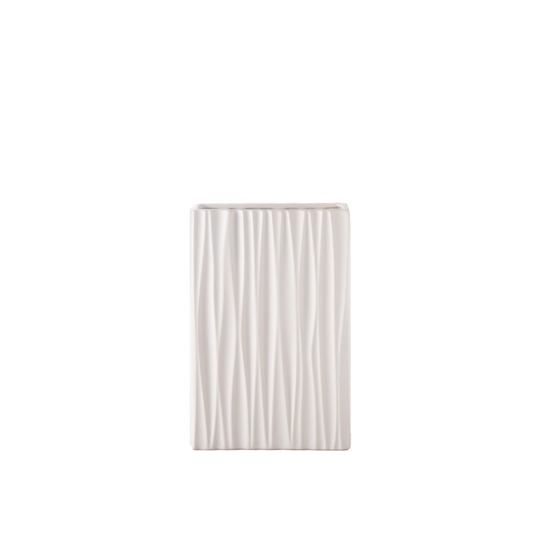 Grand vase rectangulaire en céramique avec motif de colonne ondulée sans soudure à motif de corps SM finition blanc mat