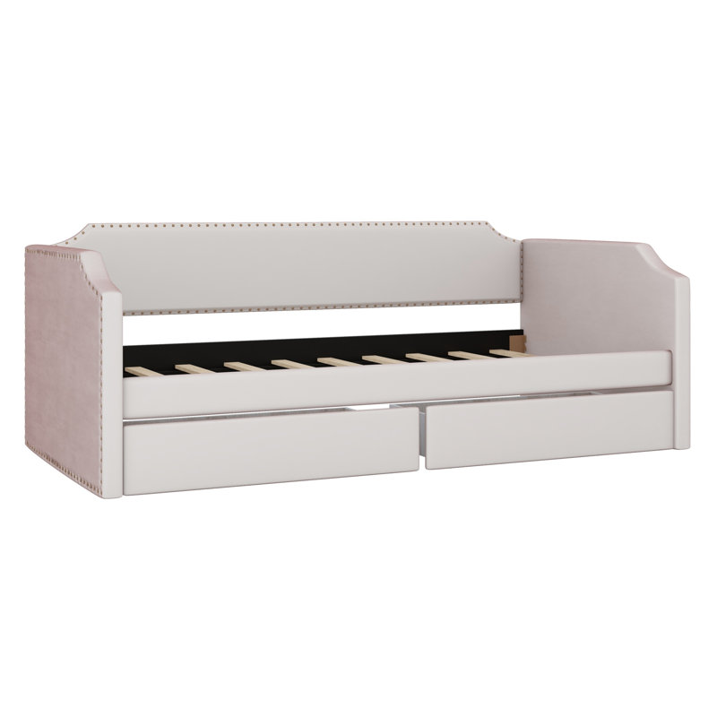 Lit de jour compact et rembourré, comprend deux tiroirs spacieux pour l'organisation, Beige