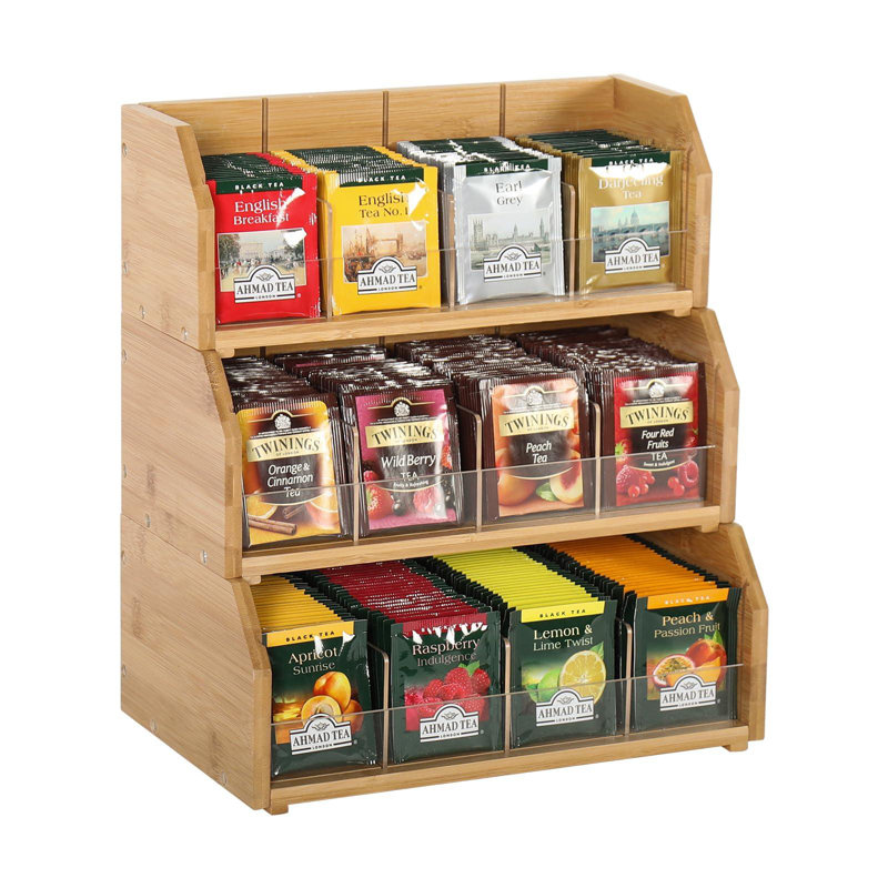 Support de rangement pour sachet de thé en bambou empilable à 3 couches pour sachets de thé