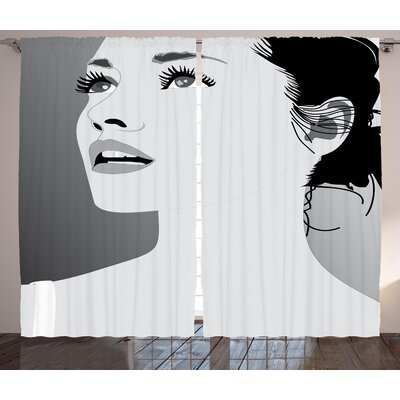 Girls Young Gentle Woman with Make Up Looking in Digital Stylized She Artsy Graphic Print Graphic Print & Text Semi-Sheer Rod Pocket Curtain Panels -  Ambesonne, p_23796_108x84