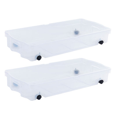Under Bed Wheeled Storage Box, 2-Pack, Made In USA, Plastic Containers With Dual-Hinged Lids And Sturdy Wheels, Visible Organization For Tight Spaces