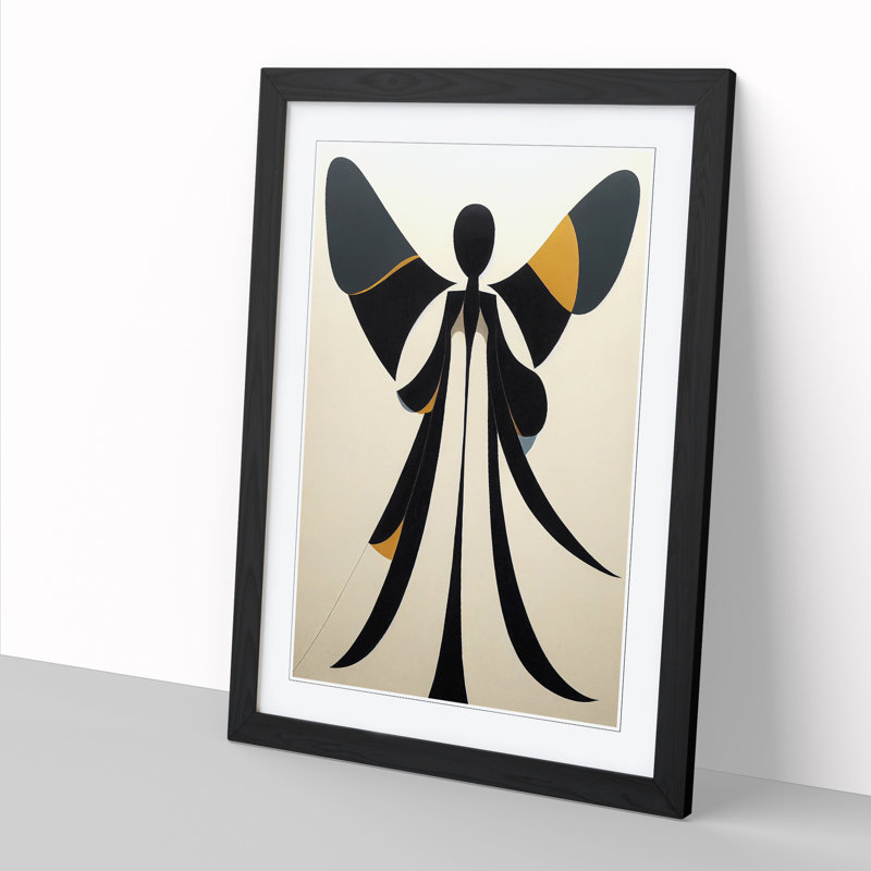 FRM-V0523-86X Angel Mid Century - Single Picture Frame Print, Black Framed, 46cm H x 34cm W x 2cm D