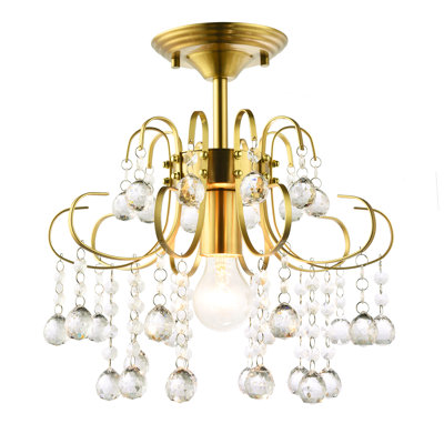Waterfall Satin Gold Ceiling Light Fitting With Clear Acrylic Spheres By