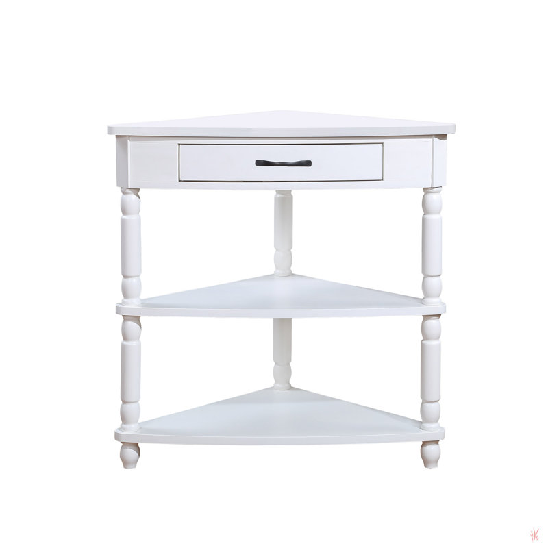 33.8'' Small Triangle Corner Table, Wood Corner Side Table For Small Spaces/ Living Room, 3 Tier End Corner Table With Solid Wood Legs