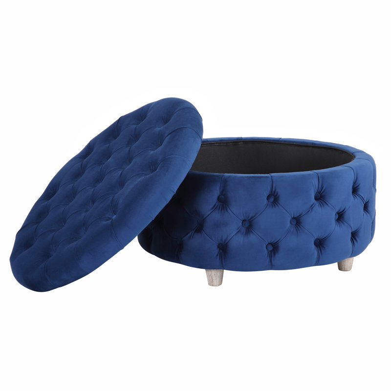 Kirsten Upholstered Pouf, Royal Blue Velvet 
