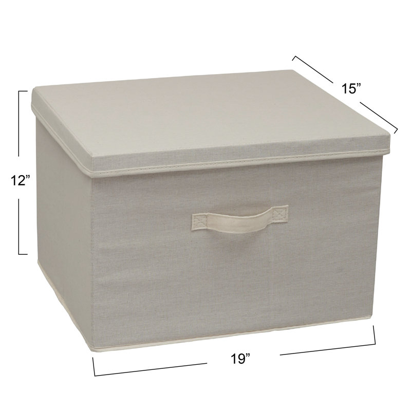 Wide KD Storage Box with Lid in Canvas Sides and Reinforced Frame, 12'' H x 15'' W x 18'' D, Brown