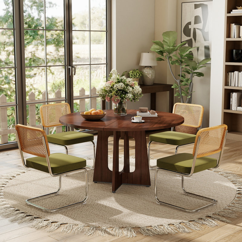 Ensemble de table de salle à manger de 47 po Farmhouse, 5 pièces: table, 4 chaises, Brun, Vert