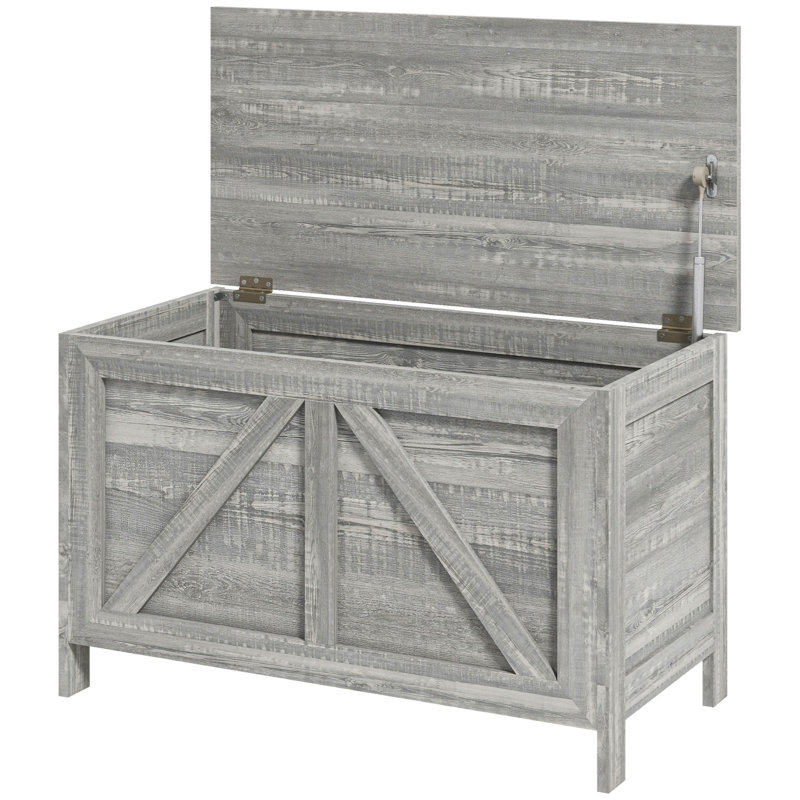 30" Farmhouse Storage Chest, Lift Top Box Organizer With Safety Hinge To Open Up 100° For Bedroom, Entryway, Living Room, Gray Wood Grain