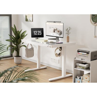 Bureau debout à hauteur ajustable en verre Seila, bureau d'ordinateur avec tiroir, port USB et port de type C