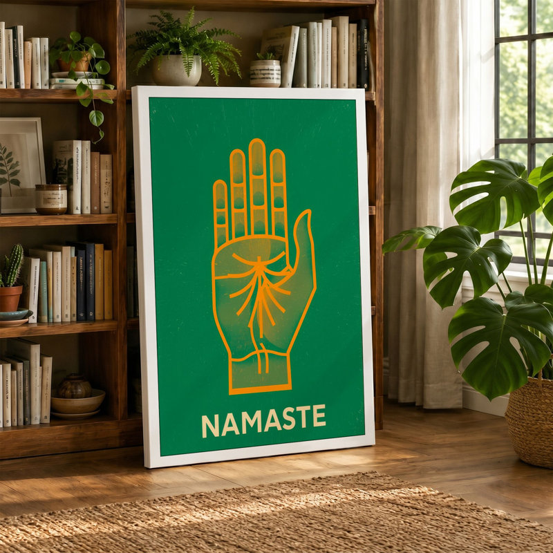 Golden Namaste Hand Minimalist - Wrapped Canvas, 36x24 - 91.4 x 61.0 cm, Ochre Border