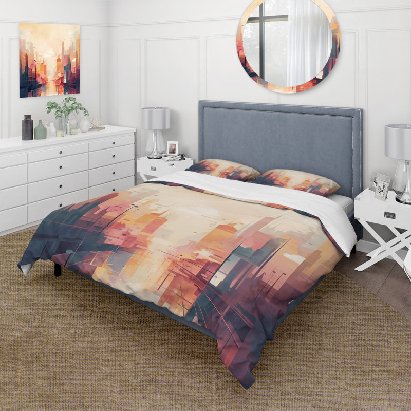 Ensemble de housse de couette Modern Cubism Cityscape I Bedding, Housse de couette simple + 1 taie décorative stan